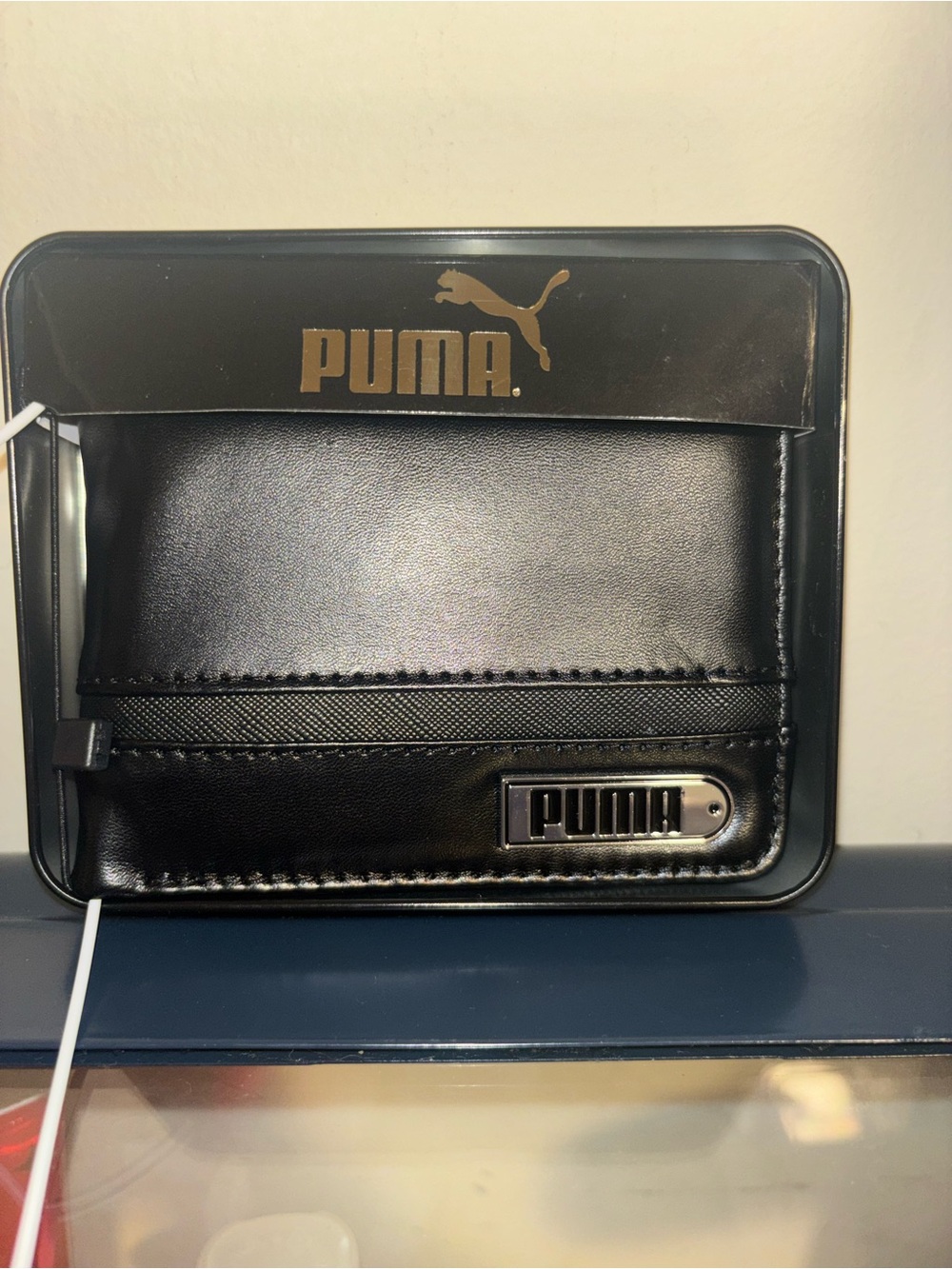 Puma Black Wallet with Gold Logo Accent